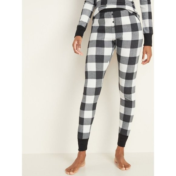 Old Navy Pants - Old Navy Leggings Thermal Black Buffalo Plaid Print Pull On NWT